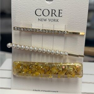 Yellow Gold and Pearl Hair Clip Set